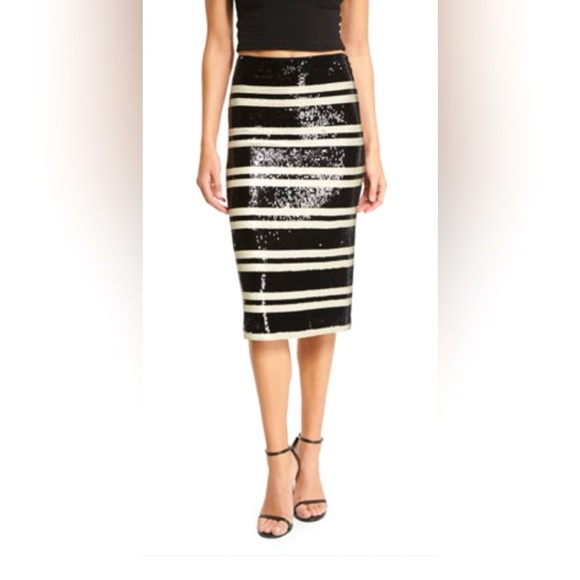 Alice + Olivia Dresses & Skirts - ALICE + OLIVIA Black Ivory Striped Sequin Embellished Rue Pencil Skirt